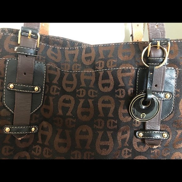 Vintage Etienne Aigner Leather Canvas Shoulder Tote Purse Handbag - Picture 8 of 8